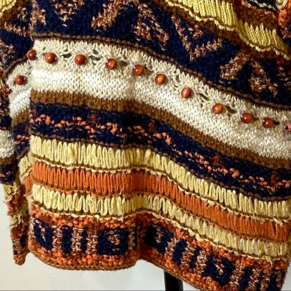Casual Corner Sweater Women’s L Vintage Brown Striped Hand Knit Limited Edition - Picture 4 of 11